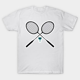 Badminton with Racket Sticker vector illustration. Sport object icon design concept. Sports badminton game elements sticker design logo. T-Shirt